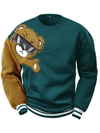 Men's Sweatshirt with Embroidered Cartoon Bear - Jasper-Green-S-State of Style