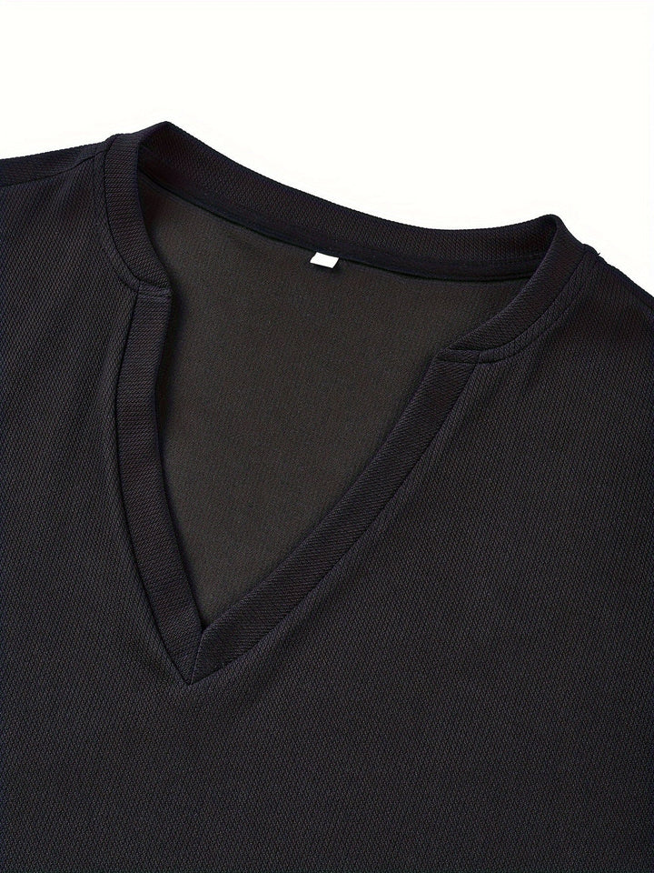 Men's T-shirt with Deep V-neck and Texture – Rafael-White-S-State of Style