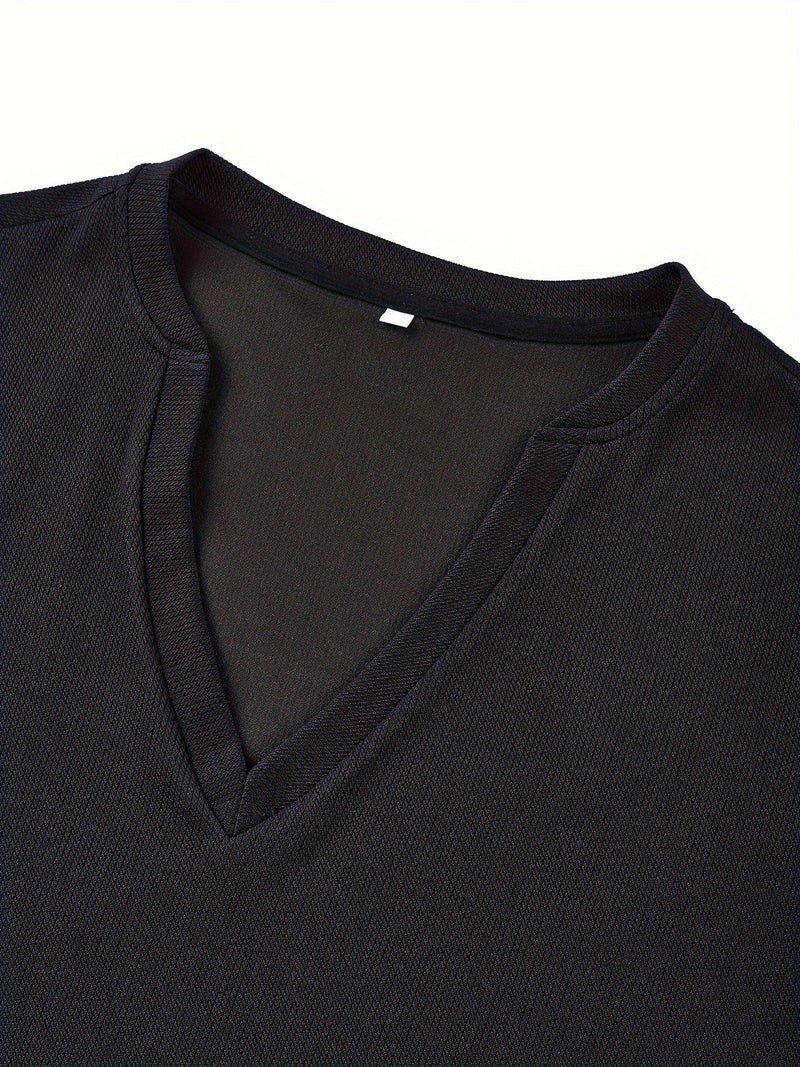 Men's T-shirt with Deep V-neck and Texture – Rafael-White-S-State of Style
