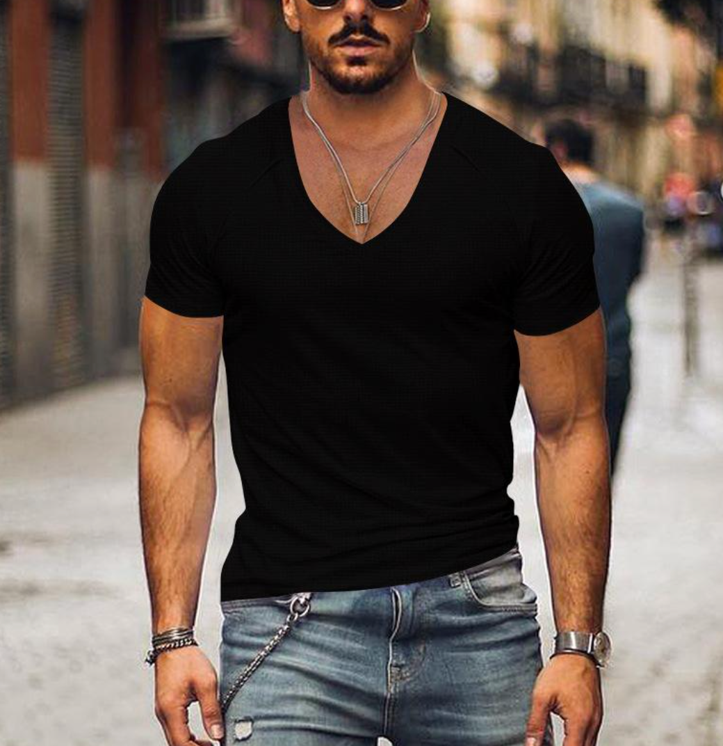 Men's T-Shirt with V-neck - Timo-Black-XS-State of Style