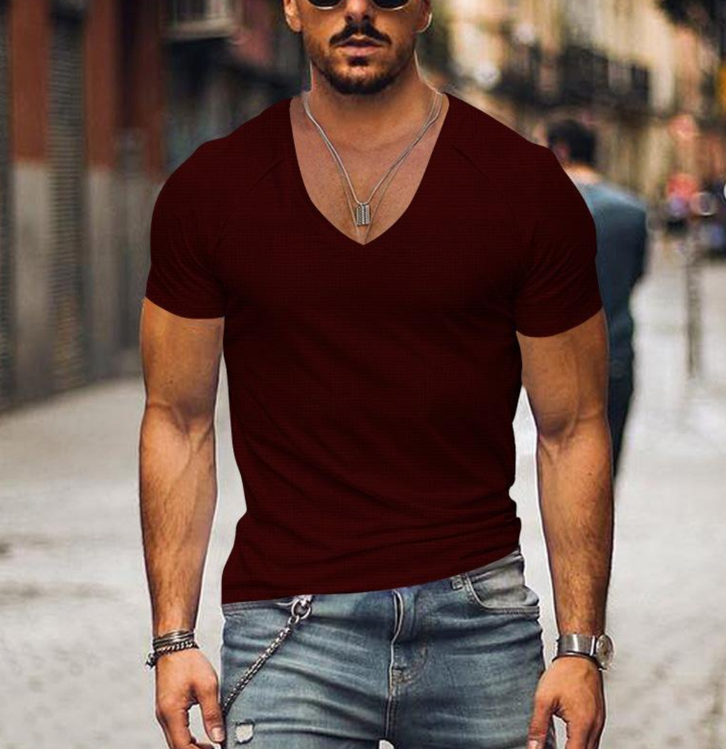 Men's T-Shirt with V-neck - Timo-Red-XS-State of Style