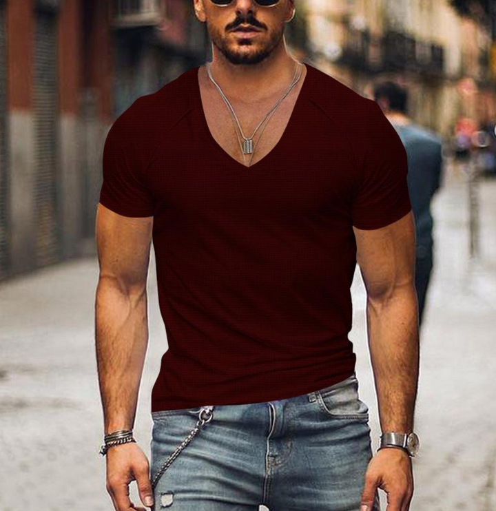 Men's T-Shirt with V-neck - Timo-Red-XS-State of Style