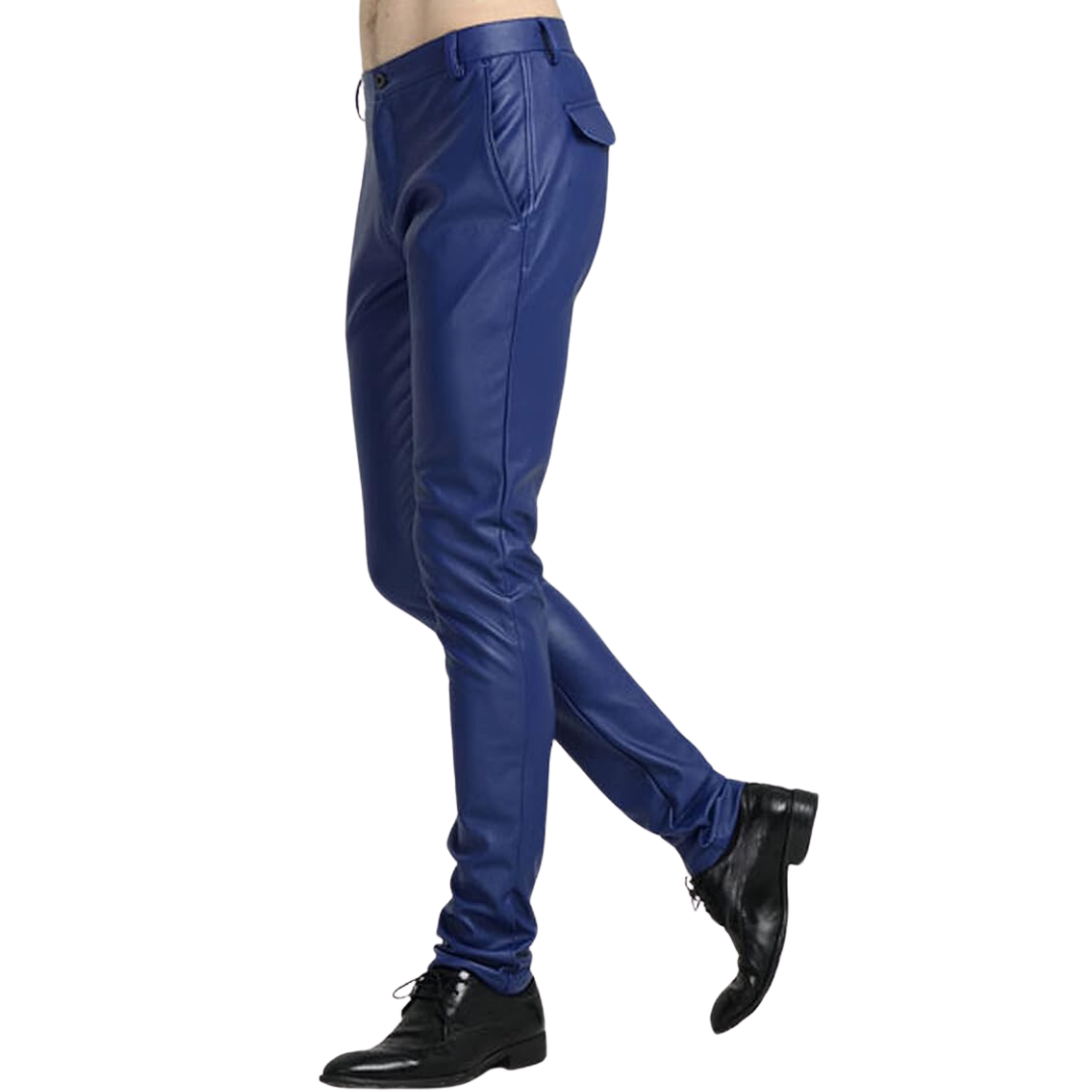 Men's Tapered Faux Leather Biker Trousers - Victor-Black-28-State of Style