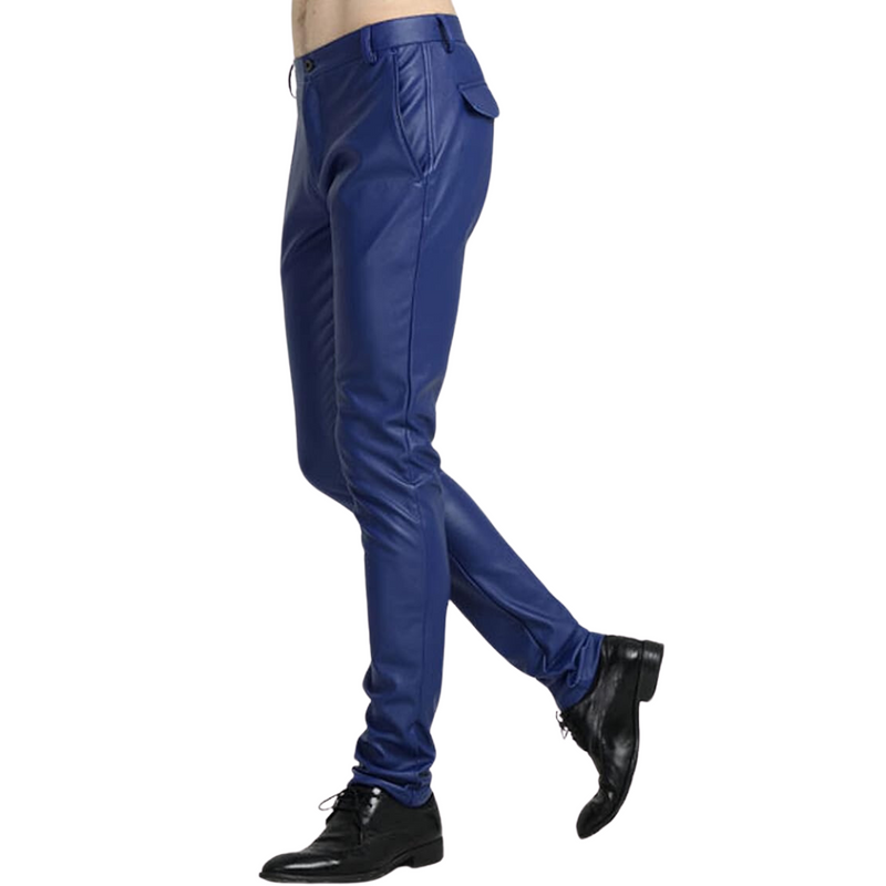 Men's Tapered Faux Leather Biker Trousers - Victor-Black-28-State of Style