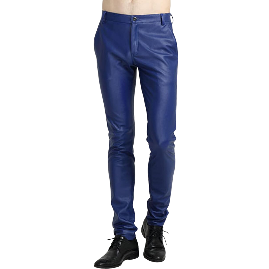 Men's Tapered Faux Leather Biker Trousers - Victor-Black-28-State of Style