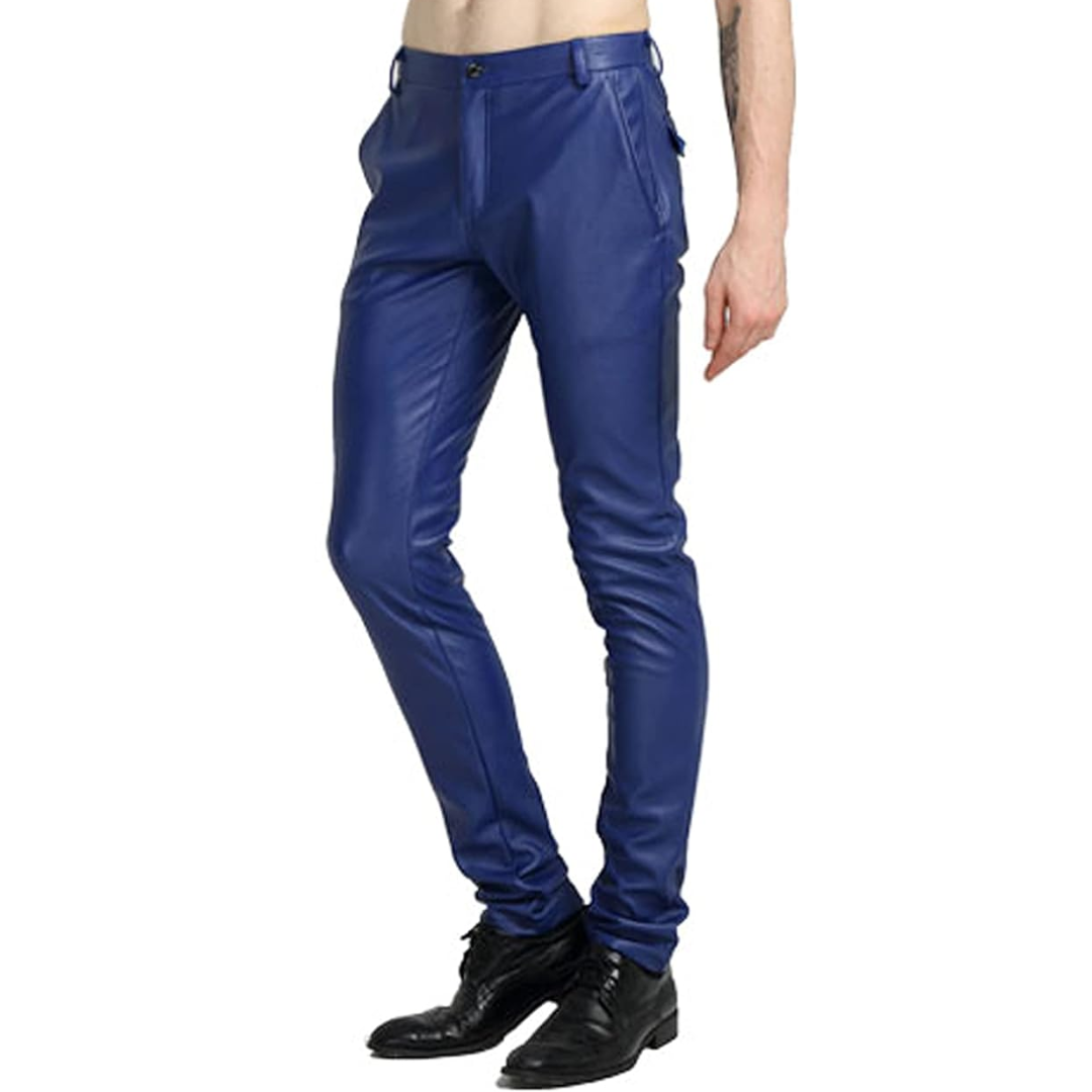 Men's Tapered Faux Leather Biker Trousers - Victor-Black-28-State of Style