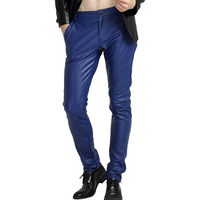 Men's Tapered Faux Leather Biker Trousers - Victor-Blue-28-State of Style
