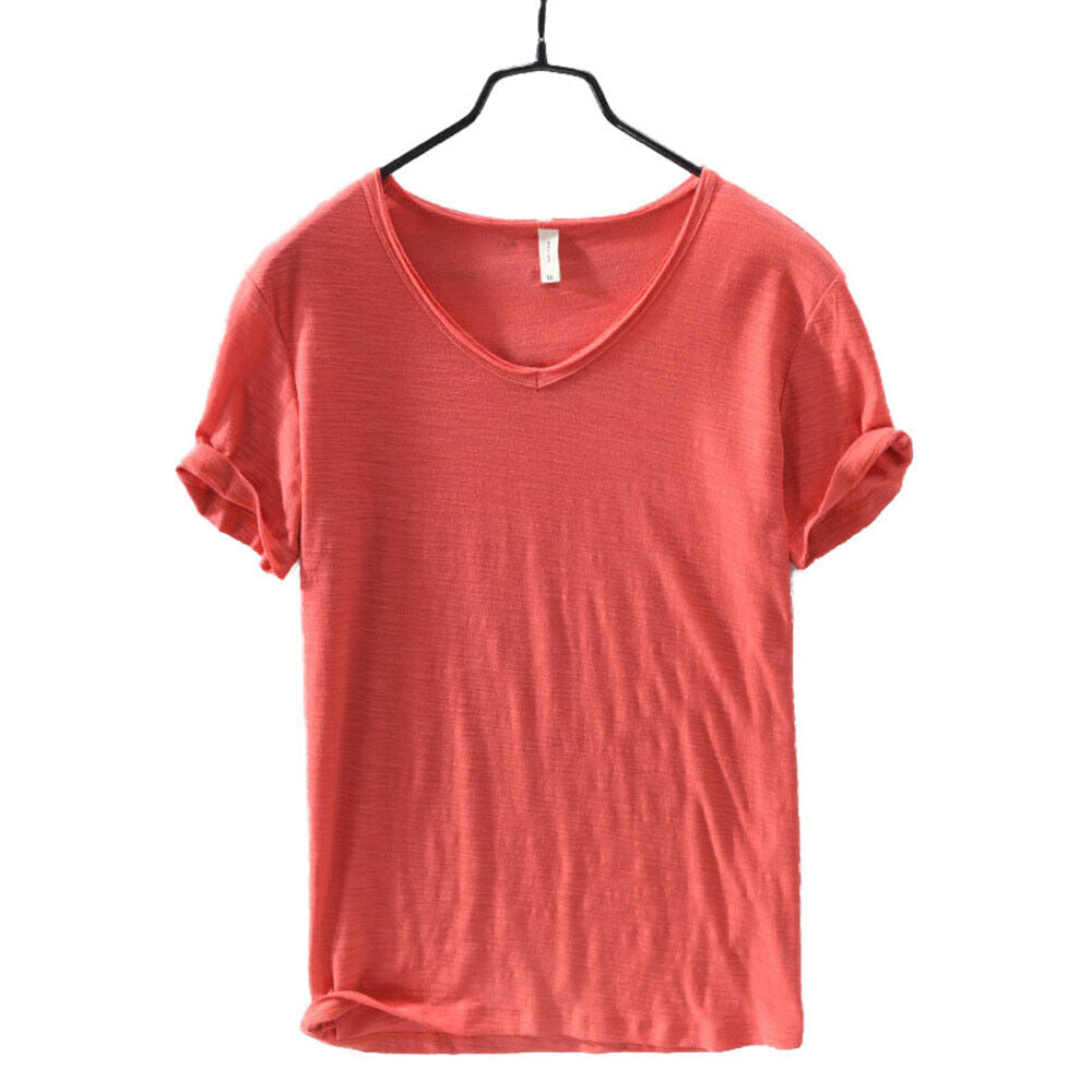 Men's V-Neck Linen Shirt – Luca-Red-M-State of Style