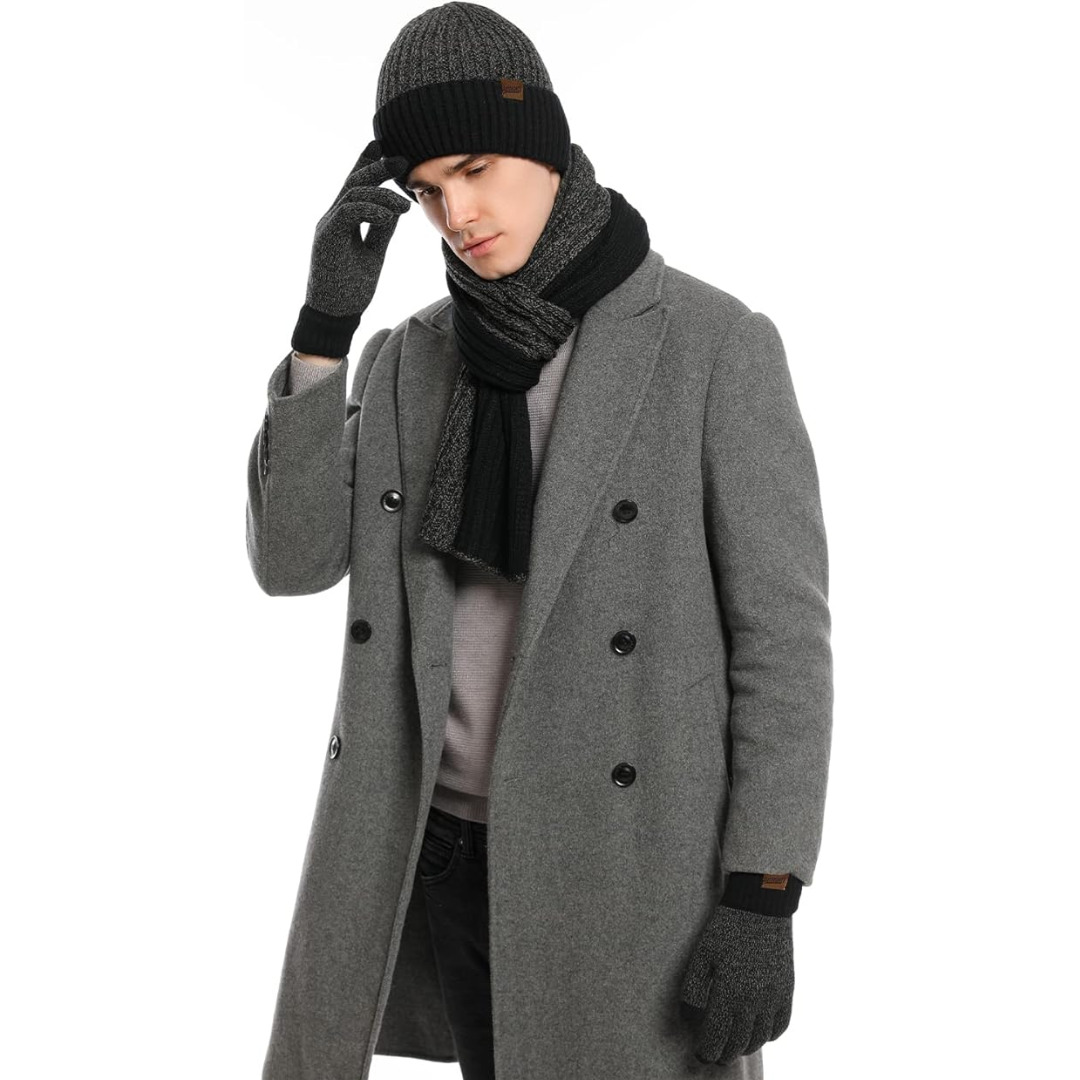 Men's Winter Beanie & Gloves Set - Victor-Black/Grey-State of Style