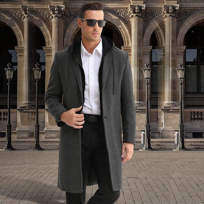 Men's Winter Trench Coat in Wool Blend - Liam-Black 1-XS-State of Style