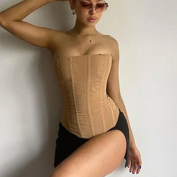 Mesh Slimming Corset Top – Caia-Beige-S-State of Style