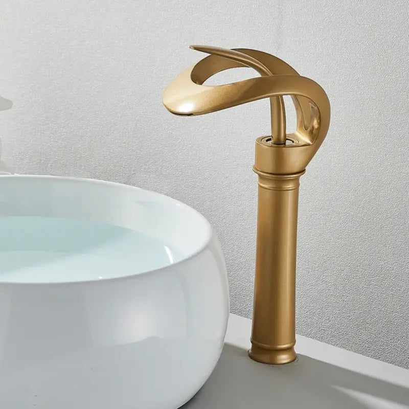 Messing Basin Mixer Tap with Waterfall Spout - Flowarc-Gold-Long-State of Style