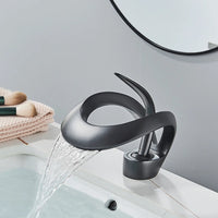 Messing Basin Mixer Tap with Waterfall Spout - Flowarc-Matte Black-State of Style
