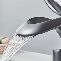 Messing Basin Mixer Tap with Waterfall Spout - Flowarc-Matte Black-State of Style