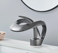 Messing Basin Mixer Tap with Waterfall Spout - Flowarc-Matte Black-State of Style