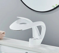 Messing Basin Mixer Tap with Waterfall Spout - Flowarc-White-State of Style