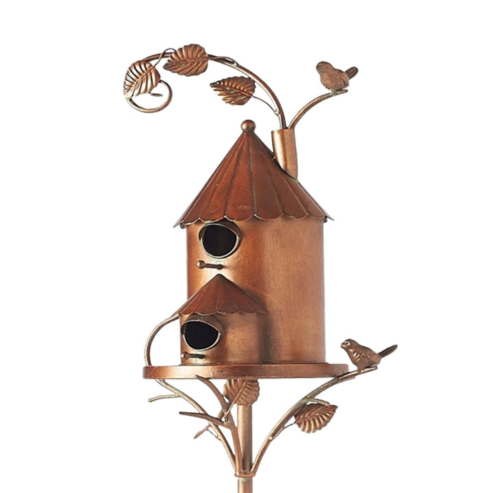 Metal Art Birdhouse on Garden Stake - FeatherNest-Cylindrical house-State of Style