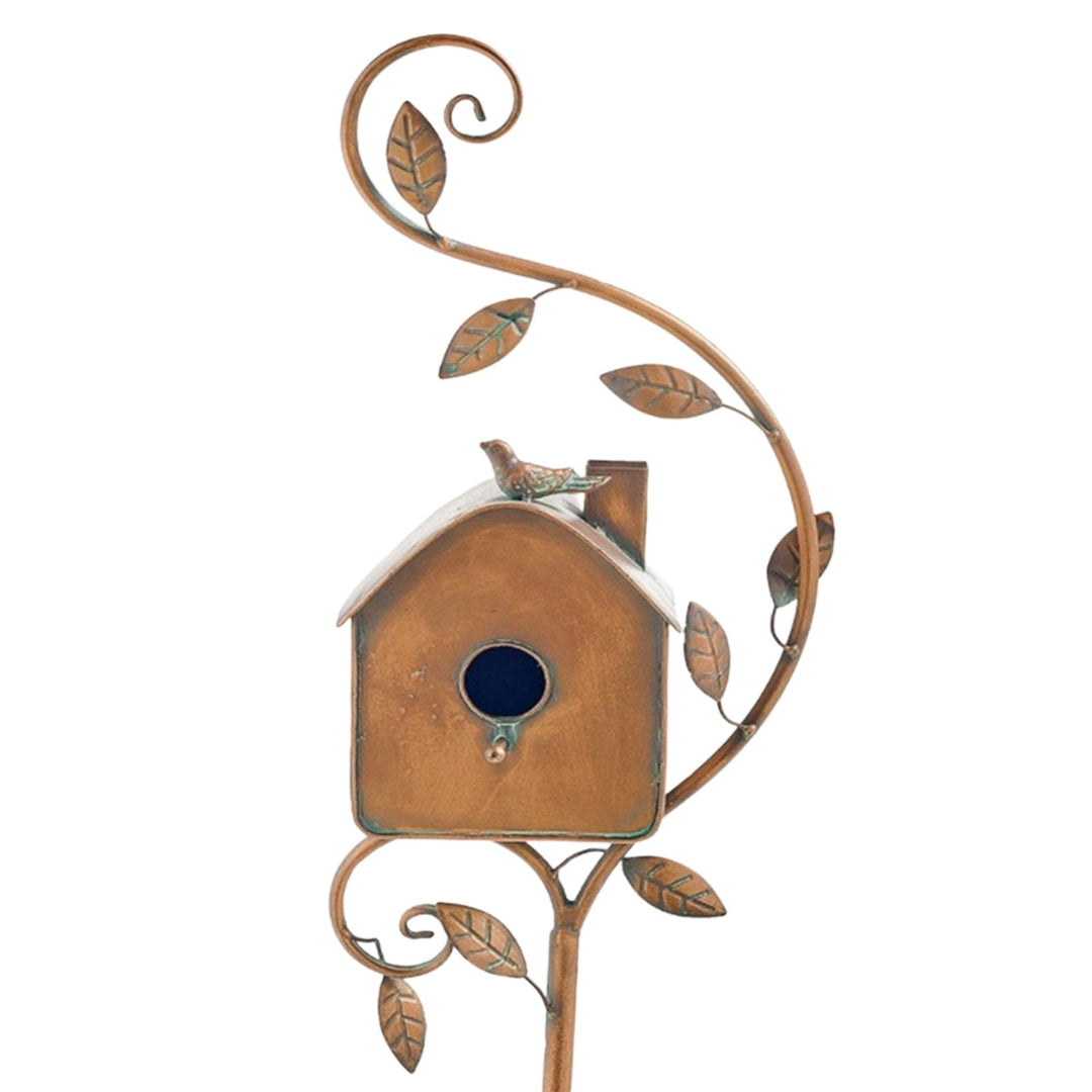 Metal Art Birdhouse on Garden Stake - FeatherNest-House with chimney-State of Style