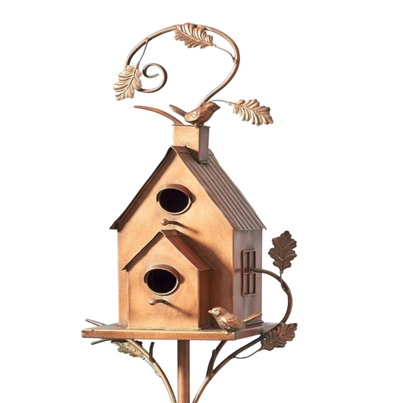 Metal Art Birdhouse on Garden Stake - FeatherNest-House with double triangular roof-State of Style