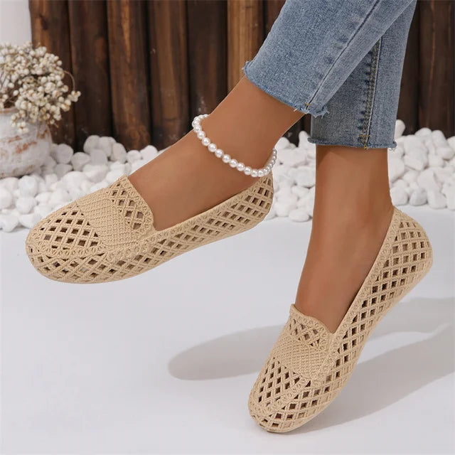 Mia - Orthopedische Beige Gehaakte Loafers-Khaki-36-State of Style