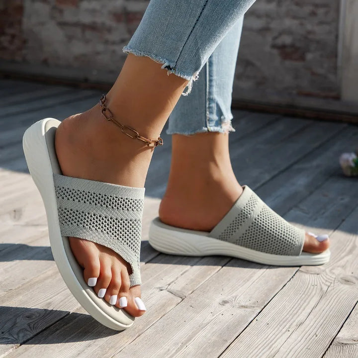 Mia - Orthopedische Grijze Mesh Slippers-Grijs-36-State of Style