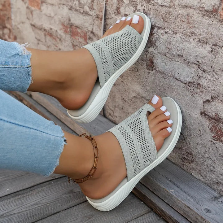 Mia - Orthopedische Grijze Mesh Slippers-Grijs-36-State of Style