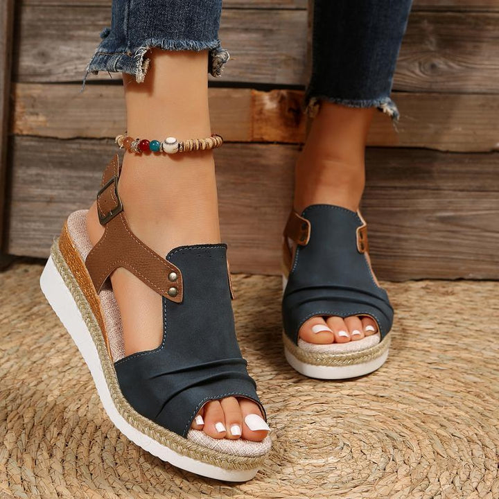 Mia - Orthopedische Rode Platform Sandalen-Marineblauw-36-State of Style