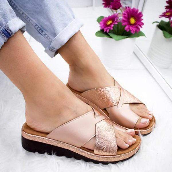 Mia - Orthopedische Zilveren Zomersandalen-Perzik-35-State of Style