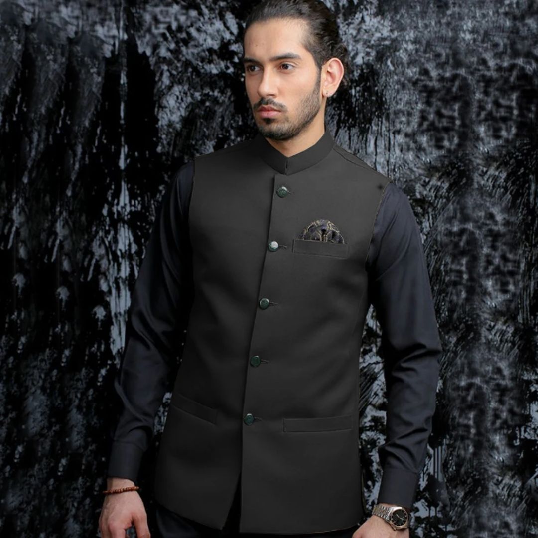Michaelo Traditional Vest – Vintage Waistcoat with Stand-Up Collar-Black-S-State of Style