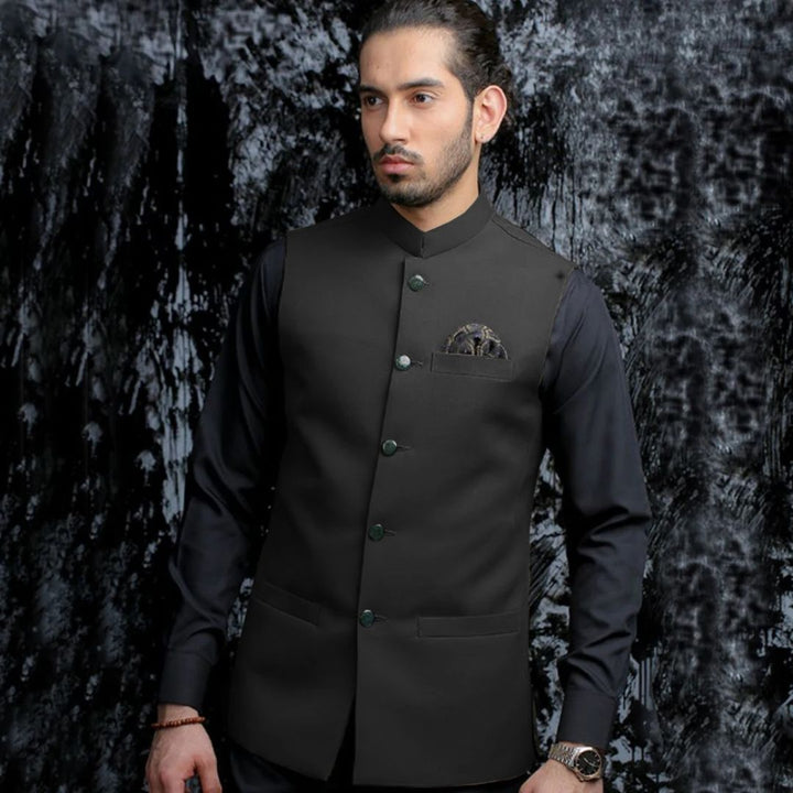 Michaelo Traditional Vest – Vintage Waistcoat with Stand-Up Collar-Black-S-State of Style