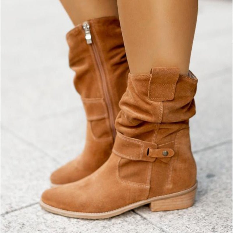Mid-Calf Winter Boots with Heel - Iris-Light Brown-4-State of Style
