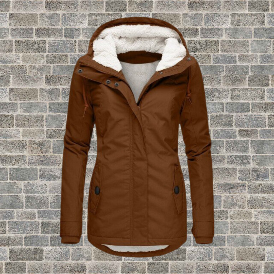 Mila Pleated Cotton Winter Jacket with Hood-Brown-S-State of Style