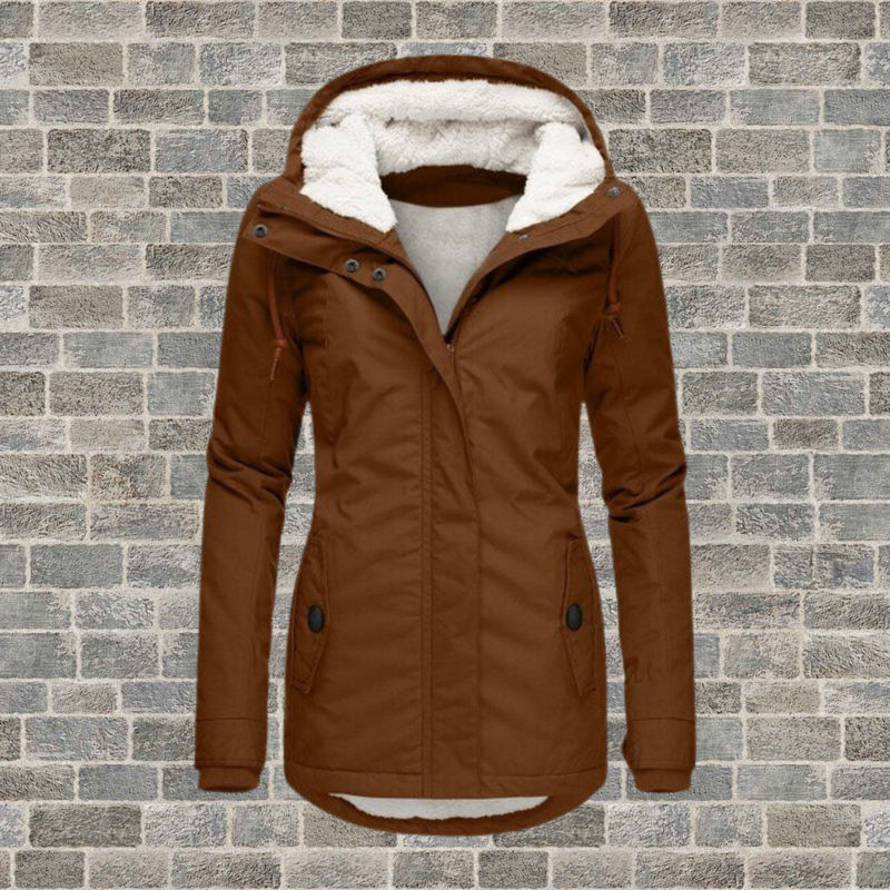 Mila Pleated Cotton Winter Jacket with Hood-Brown-S-State of Style