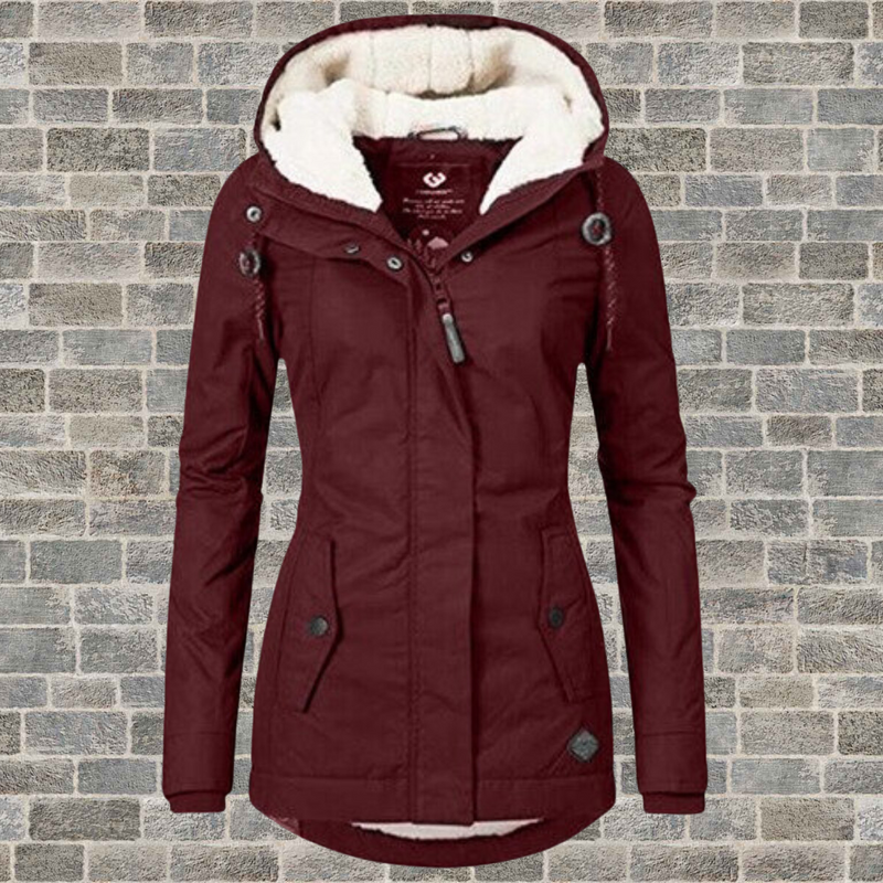 Mila Pleated Cotton Winter Jacket with Hood-Burgundy-S-State of Style