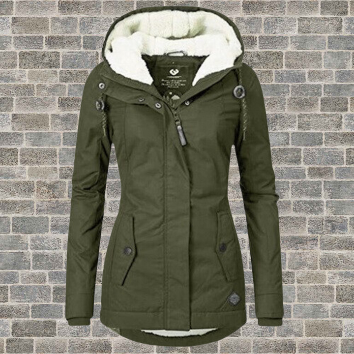 Mila Plissé Cotton Winter Coat with Hood-Army Green-S-State of Style