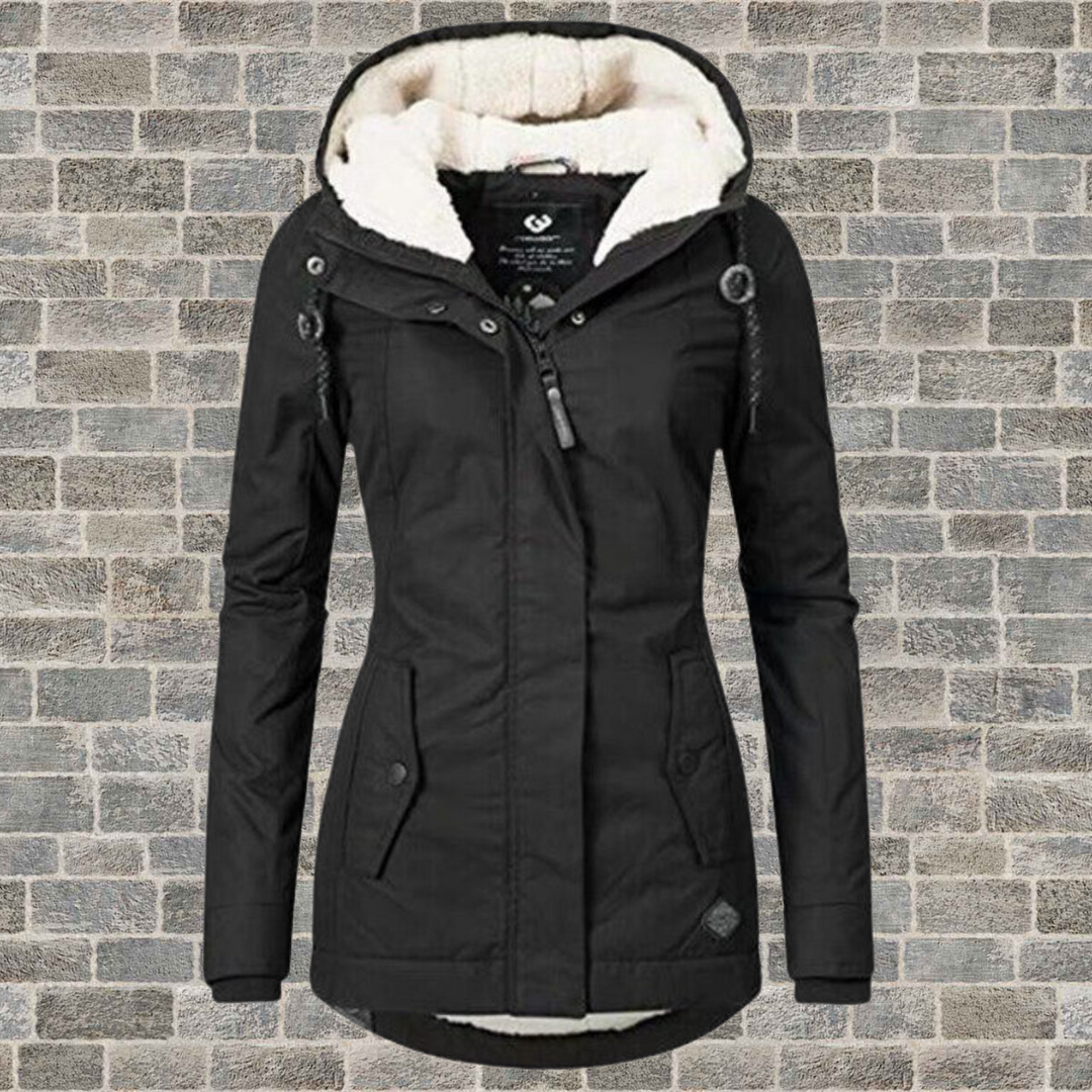 Mila Plissé Cotton Winter Coat with Hood-Black-S-State of Style