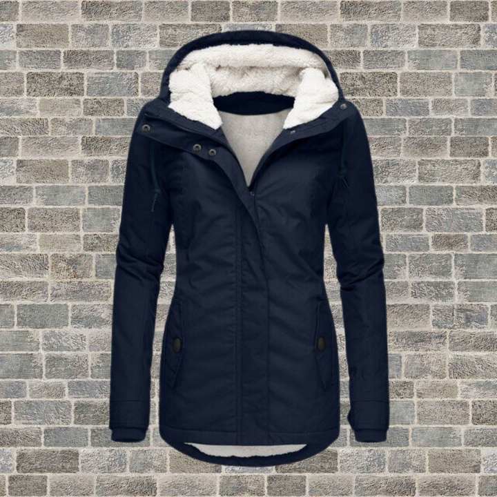 Mila Plissé Cotton Winter Coat with Hood-Dark Blue-S-State of Style