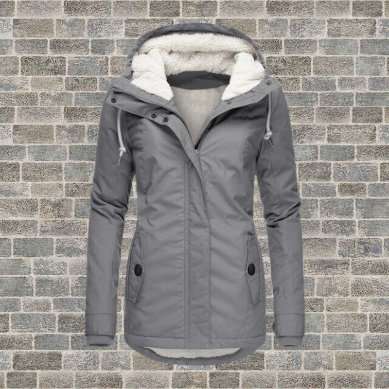 Mila Plissé Cotton Winter Coat with Hood-Grey-S-State of Style