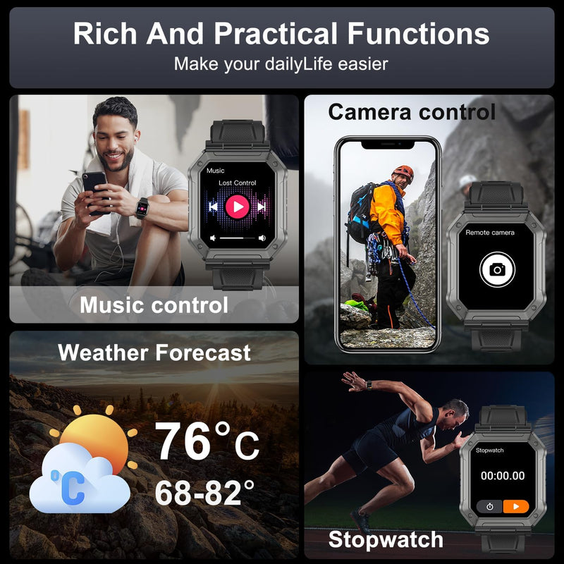 Military Smartwatch for Men with Fitness Tracker – Wayne-Black-State of Style