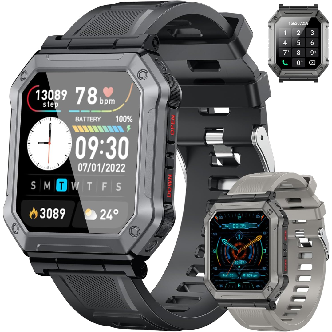 Military Smartwatch for Men with Fitness Tracker – Wayne-Black-State of Style