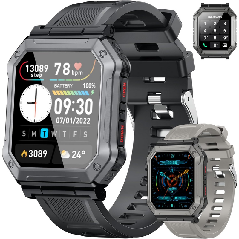 Military Smartwatch for Men with Fitness Tracker – Wayne-Black-State of Style