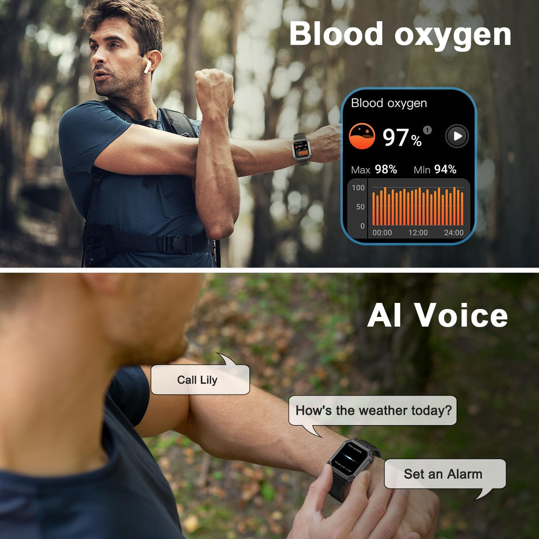 Military Smartwatch for Men with Fitness Tracker – Wayne-Black-State of Style