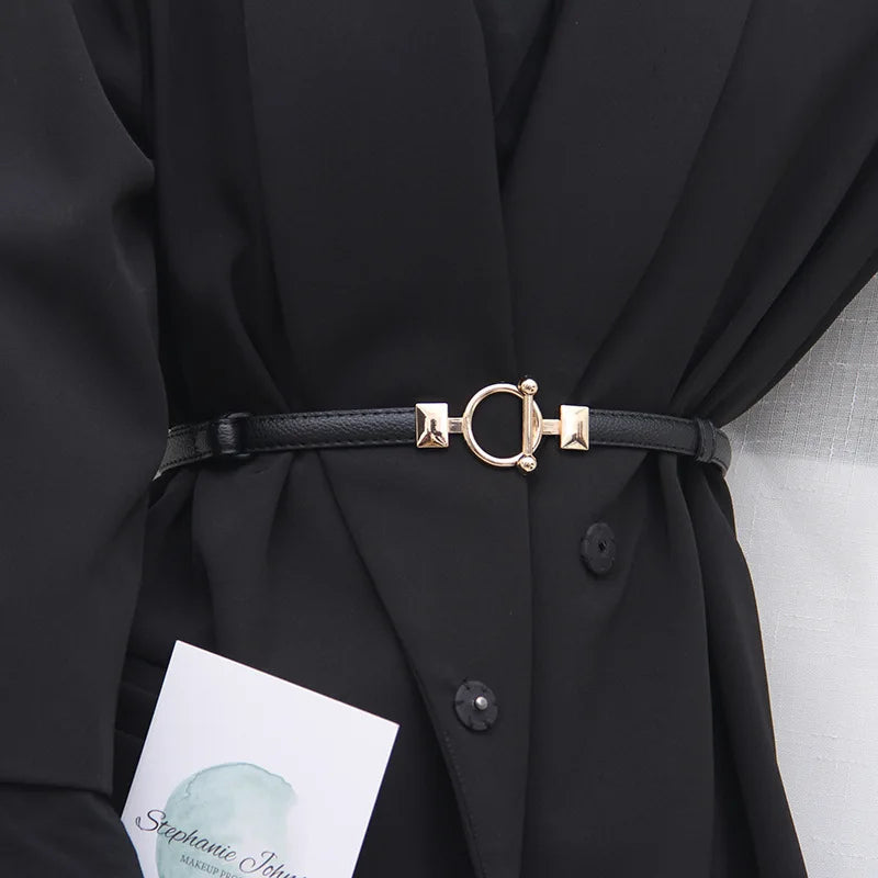 Minimalist Designer Dress Belt – Stylish Leather Belt with Adjustable Metal Buckle-Black-State of Style