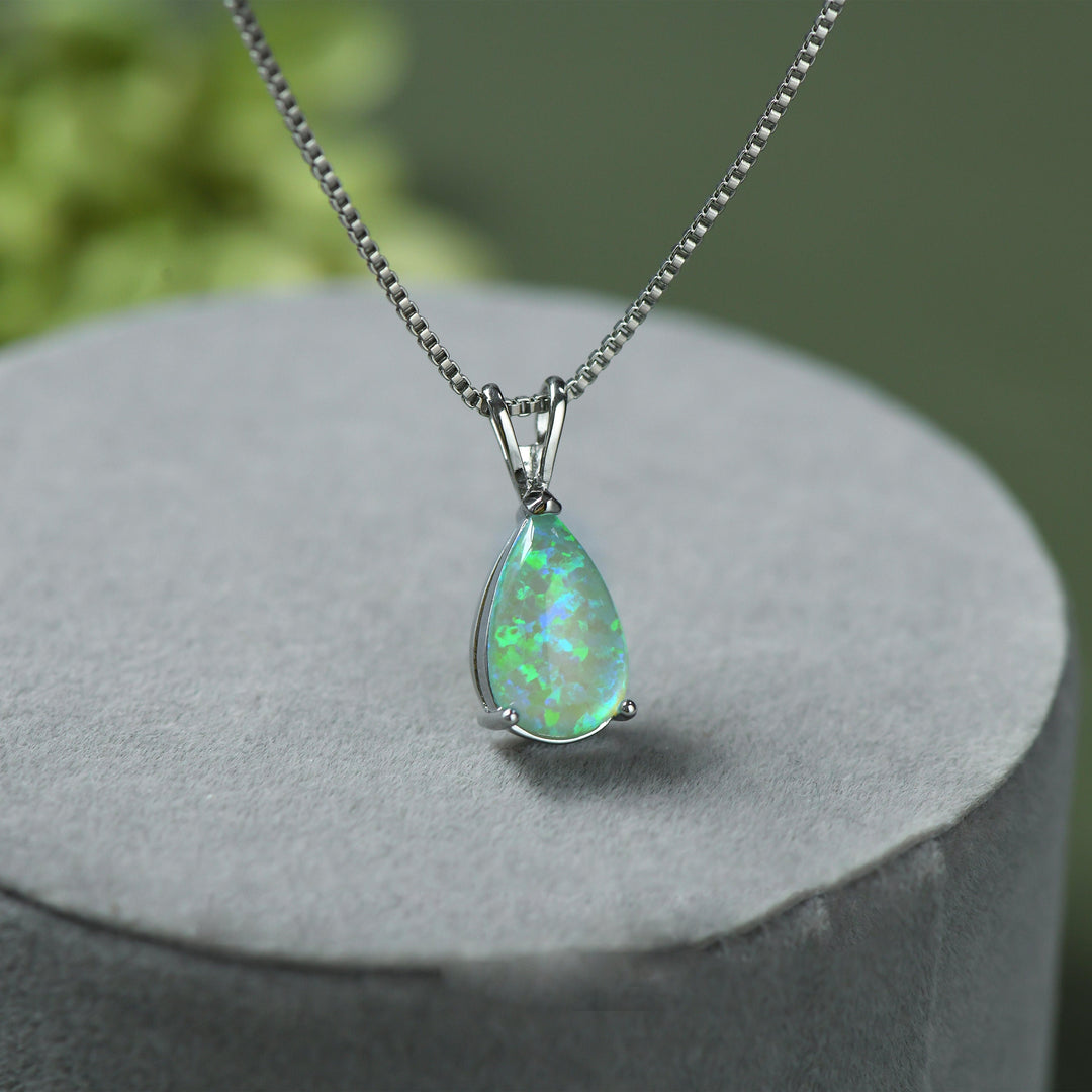 Minimalist Drop Opal Pendant Necklace - Selina-White Opal-Rose gold-State of Style