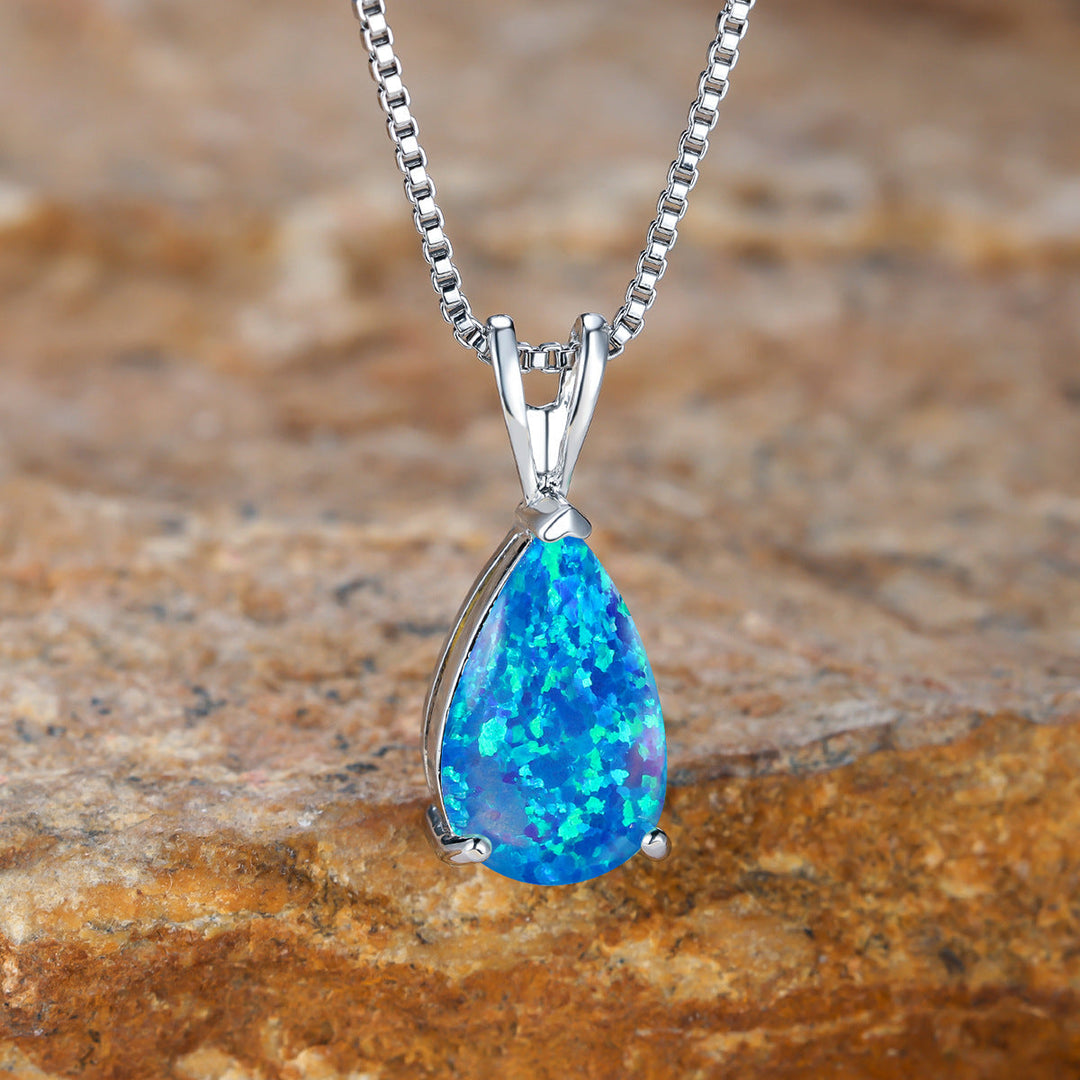 Minimalist Drop Opal Pendant Necklace - Selina-White Opal-Rose gold-State of Style