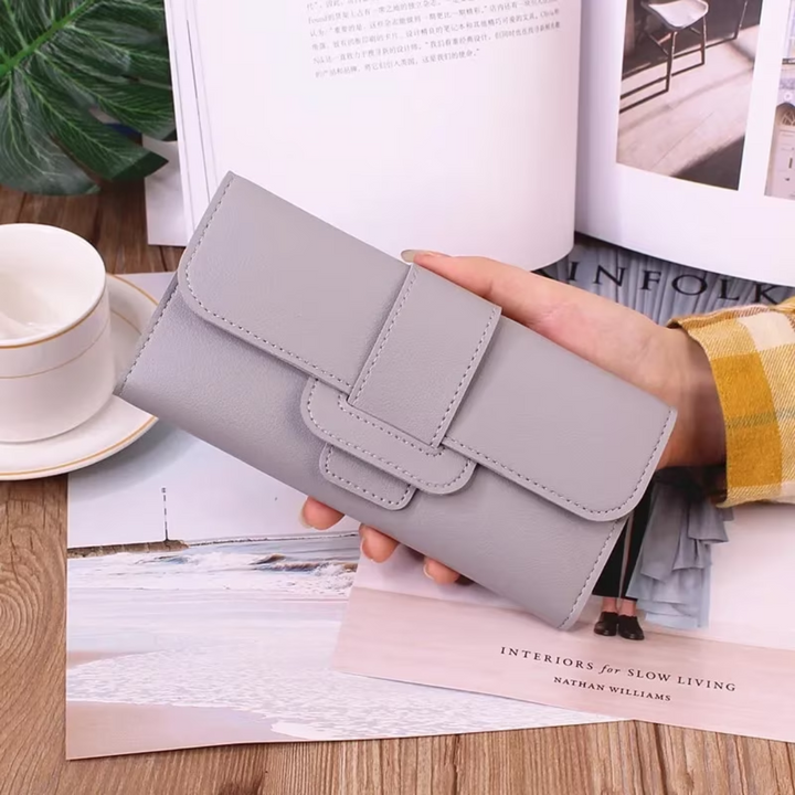 Minimalist Long Leather Wallet – Elegant & Organised Design-Light Grey-State of Style