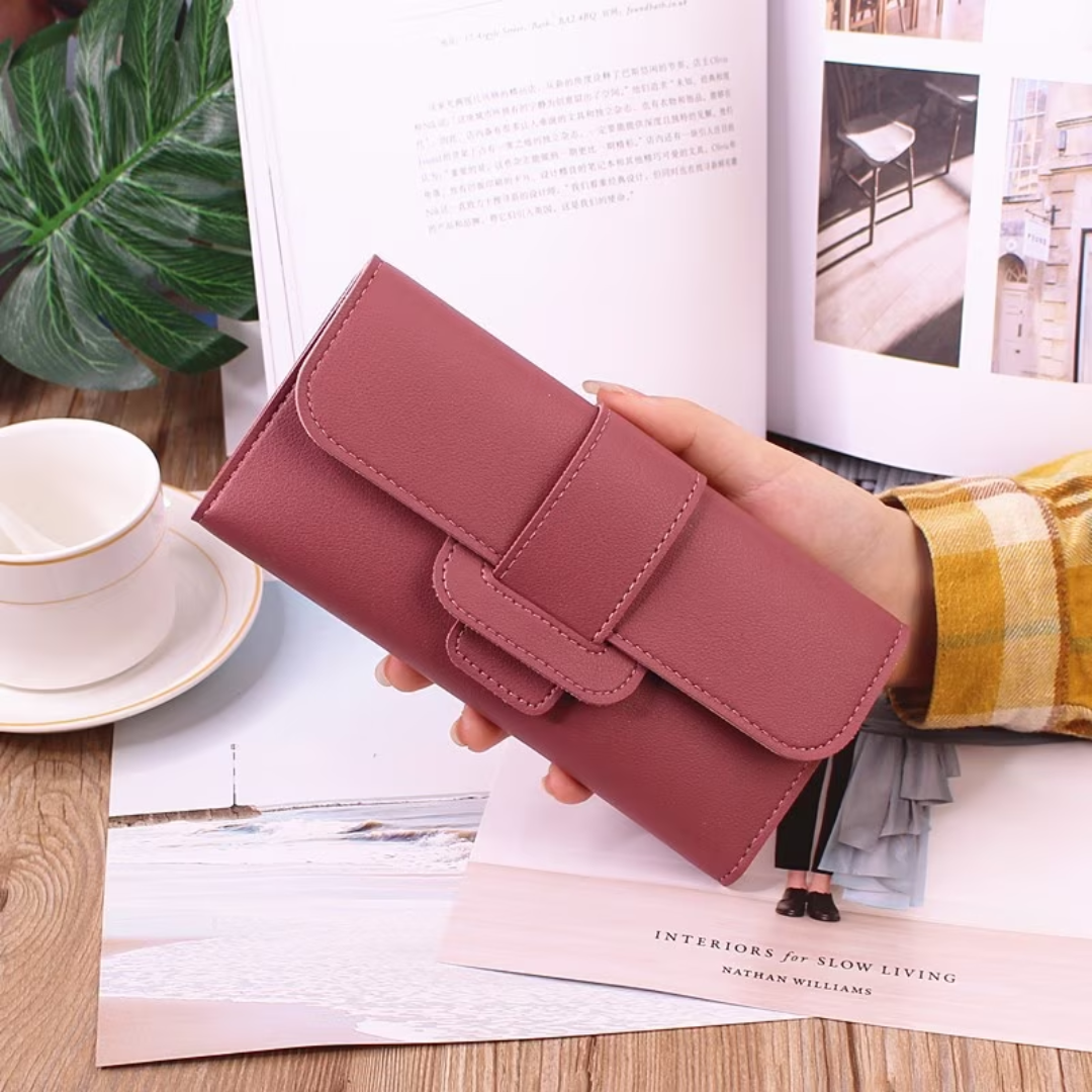 Minimalist Long Leather Wallet – Elegant & Organised Design-Red-State of Style