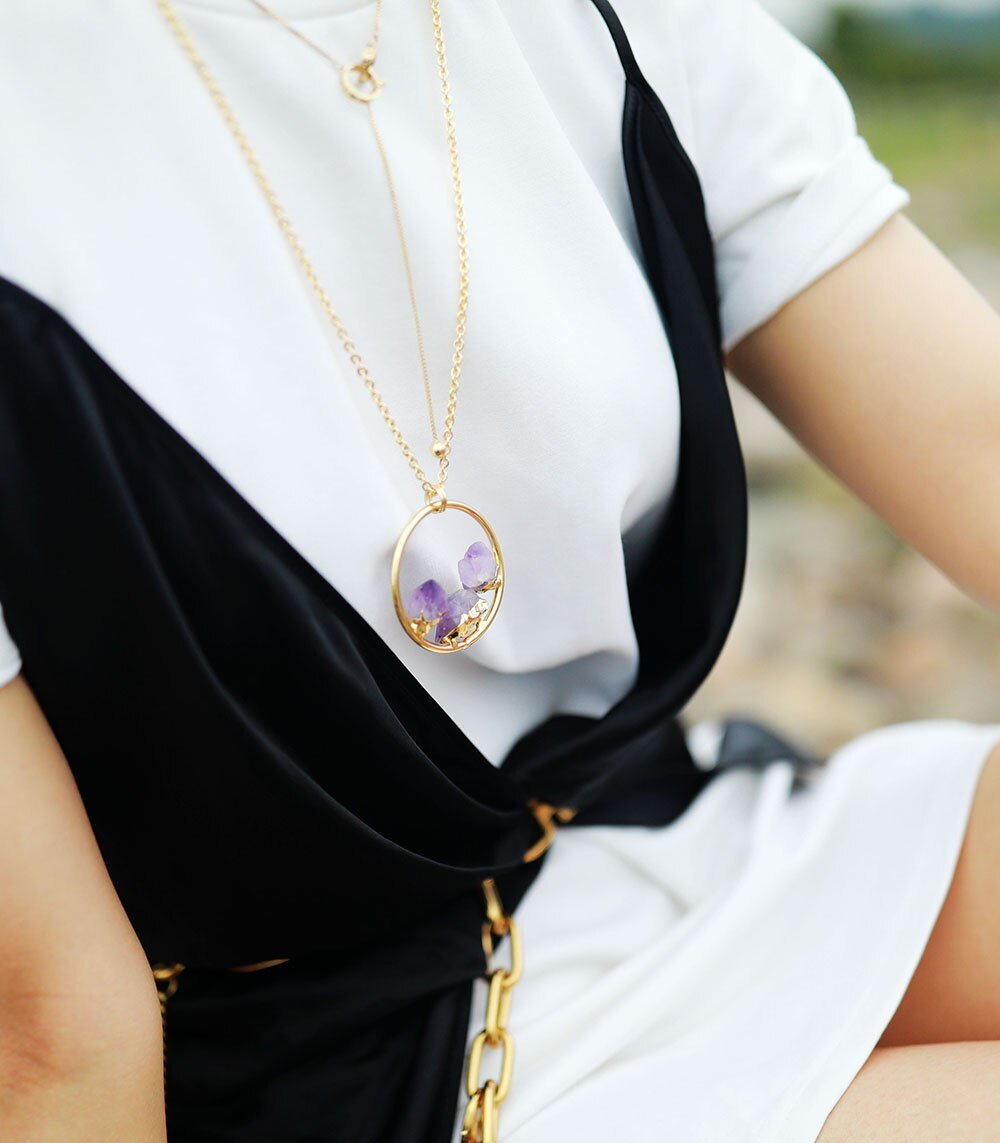 Minimalist Raw Amethyst Stone Necklace - Evelyne-State of Style