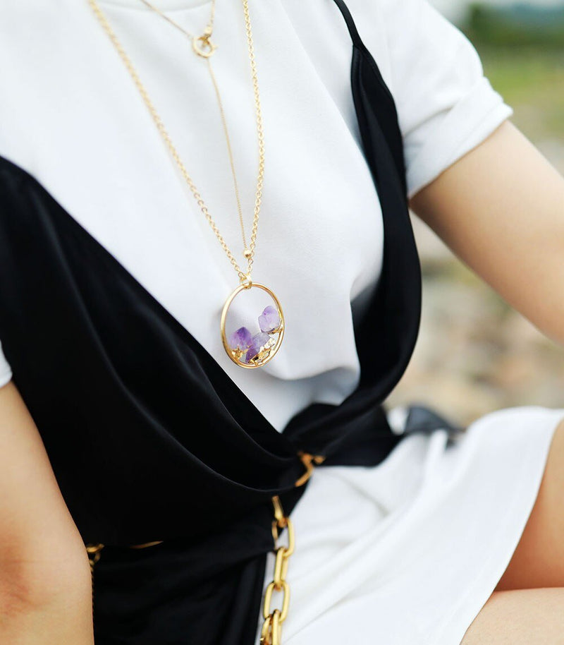 Minimalist Raw Amethyst Stone Necklace - Evelyne-State of Style