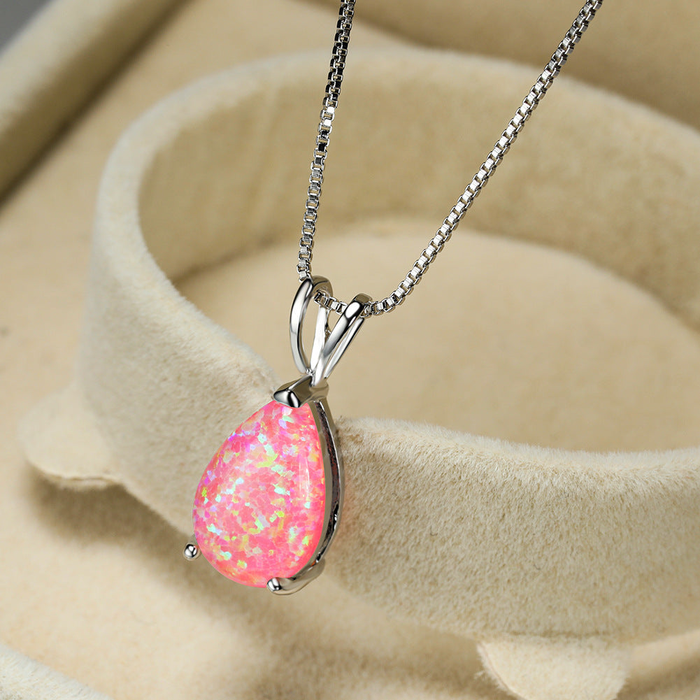 Minimalist Teardrop Opal Pendant Necklace - Selina-Pink Opal-Silver-State of Style